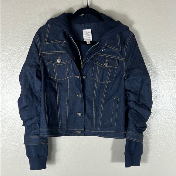 Cinq A Sept Jess Topstitched Denim Hooded Combo Jacket - Picture 3 of 7